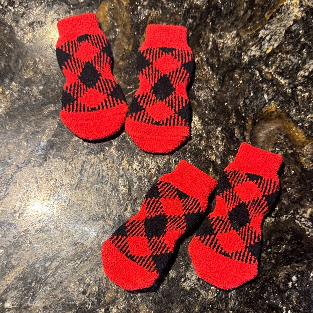Red and Black Argyle Festive Dog Socks Size Small